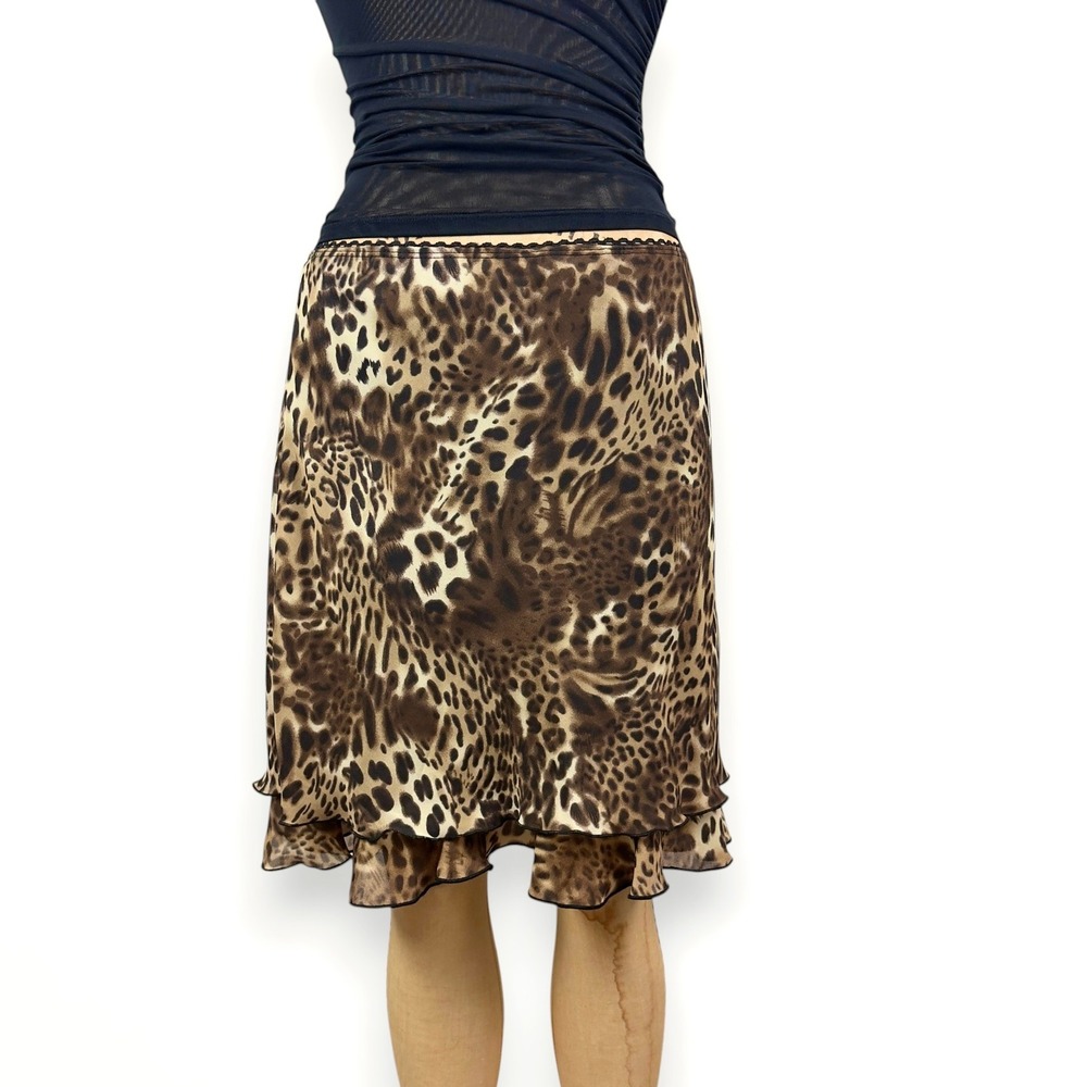 Y2K Leopard Print Mesh Overlay Skirt Size M Layered Hem Whimsigoth Indie 90s